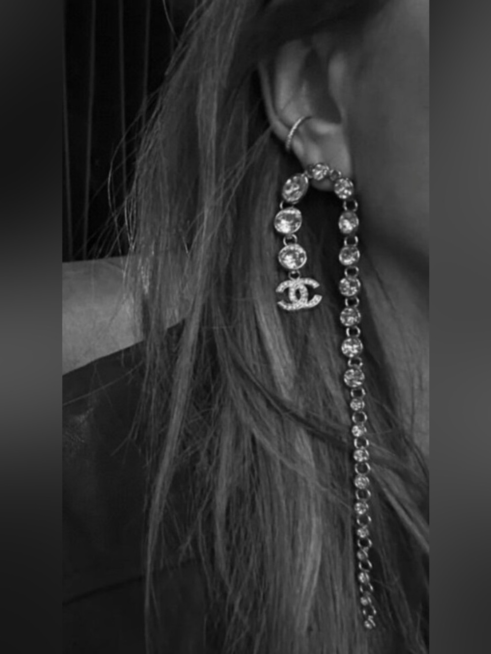 ChaneI  Silver Crystal Dangle Earrings For Pieced Ears